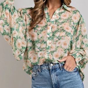 Floral Print Blouse - Kelly Green